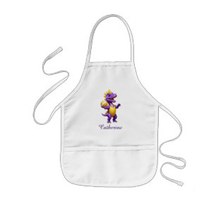 Cute purple volleyball dinosaur kids' apron