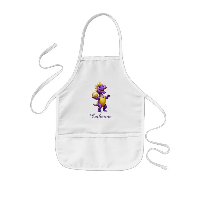 Cute purple volleyball dinosaur kids' apron (Front)