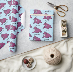Cute Purple Walrus Cartoon, Friendly Ocean Nature Wrapping Paper