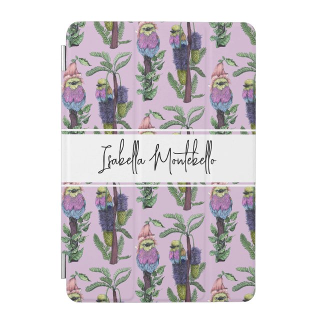 Cute Purple Watercolor African Bird Pattern iPad Mini Cover (Front)