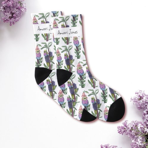 Cute Purple Watercolor African Bird Pattern Socks