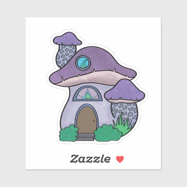 Cute Purple Watercolor Gnome Mushroom House Sticker (Sheet)