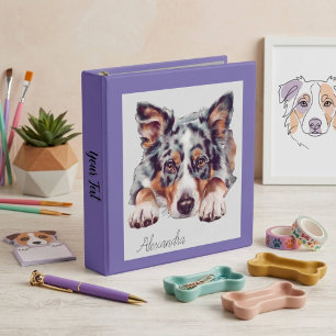Cute Purple Watercolor Personalized Dog 3 Ring Binder