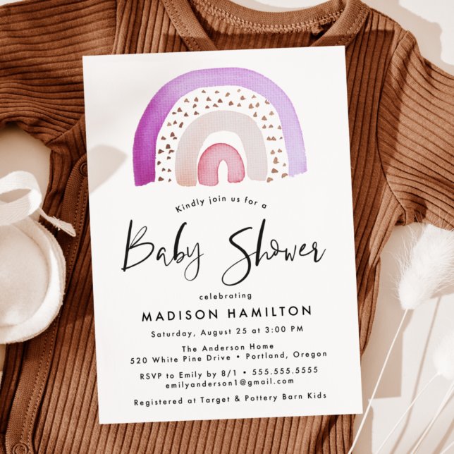 Cute Purple Watercolor Rainbow Baby Shower Invitation (Creator Uploaded)