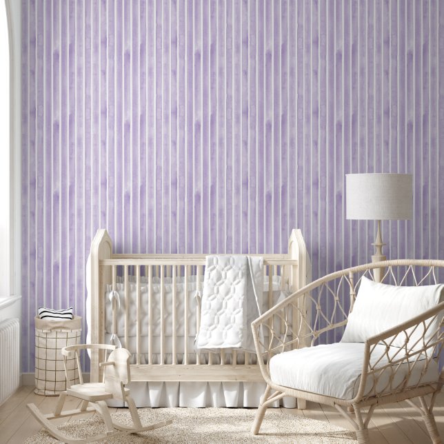 Cute Purple Watercolor Stripes, Nursery Kids Room Wallpaper (Kids)