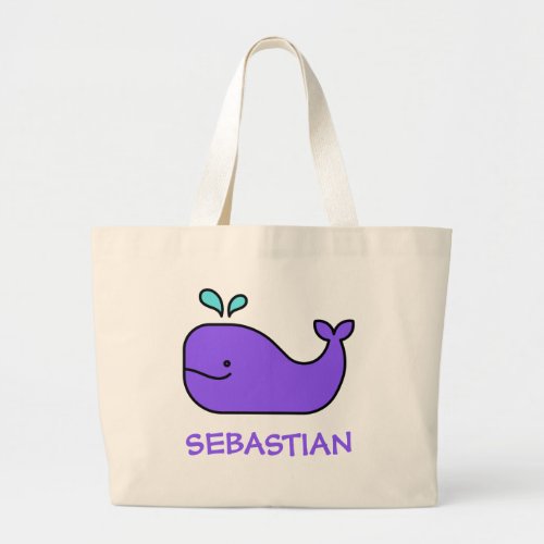 Cute Purple Whale Personalized Large Tote Bag
