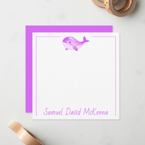 Cute Purple Whale Personalized Note Card