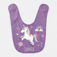 Cute Purple Whimsical Magical Unicorn Princess Baby Bib at Zazzle