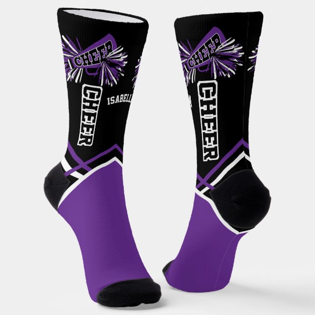Cute Purple White and Black Cheer  Socks (Angled)