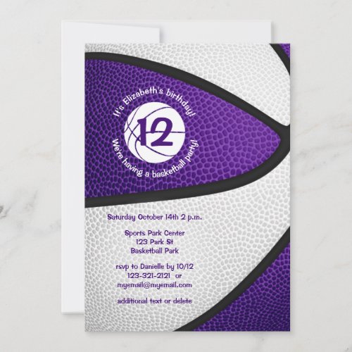 cute purple white basketball girls sports party invitation