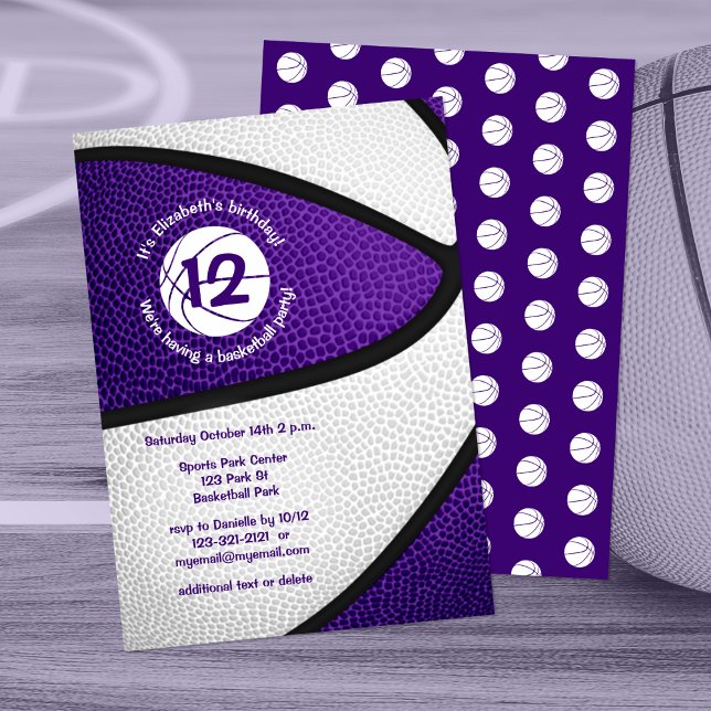 cute purple white basketball girls sports party invitation (Creator Uploaded)