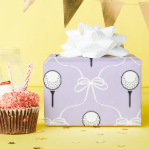Cute Purple White Bow Golf Pattern Wrapping Paper