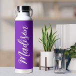 Cute Purple White Handwritten Script Custom Water Bottle<br><div class="desc">A cute purple water bottle with white monogram for a girl or guy who loves simple,  handwritten gifts. Beautiful cursive script down the side of your bottle spelling out your name.</div>