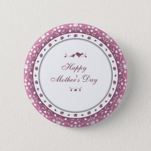 Cute Purple  White Heart and Flower Mothers Day Button
