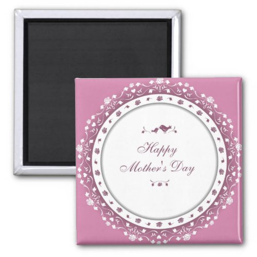 Cute Purple  White Heart and Flower Mothers Day Magnet