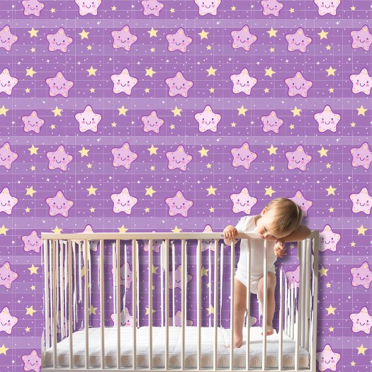 Cute Purple White Kawaii Stars Nursery Kid's Room