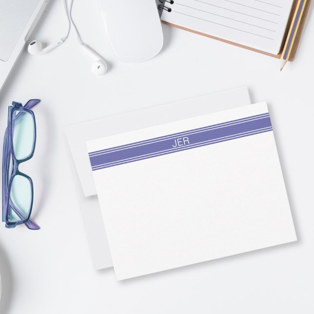 Cute Purple White Monogrammed Name Initials  Note Card (Creator Uploaded)