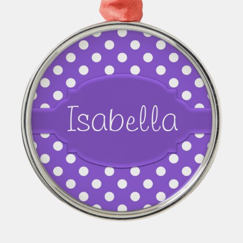 Cute Purple  White Polka Dot Pattern  Nameplate Metal Ornament