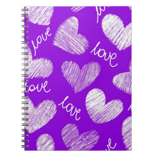 Cute Purple White Scribbled Heart with Love Script Notebook