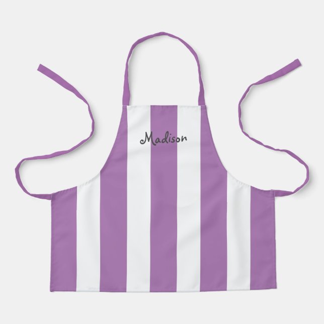 Cute Purple White Stripes Personalized Kids Apron (Front)