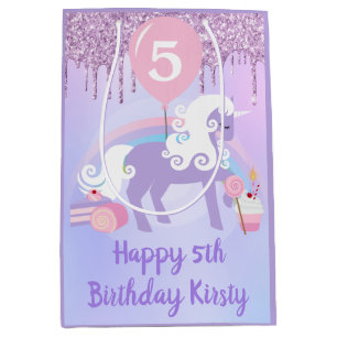 Cute Purple & White Unicorn Treats Birthday Medium Gift Bag