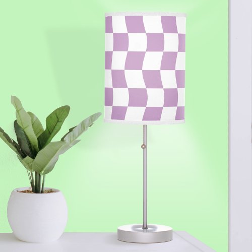 Cute Purple White Wavy Checkerboard Pattern Table Lamp
