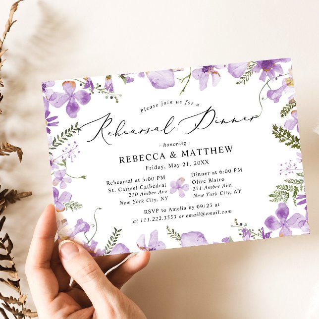 Cute Purple Wildflowers Wedding Rehearsal Dinner  Invitation (Creator Uploaded)