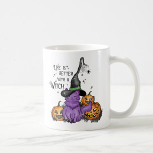 Cute Purple Witch Cat with Jack-O'-Lanterns Coffee Mug