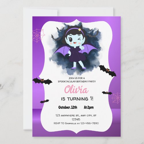 Cute Purple Witch  Halloween  Invitation
