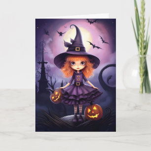 Cute Purple Witch Illustration Halloween Card