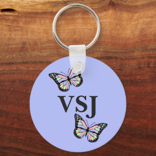 Cute Purple with Butterflies and Monogram Keychain