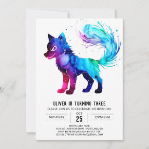 Cute Purple Wolf Digital Boy Birthday Invitation