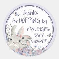 Cute Purple Woodland Bunnies Baby Shower Thank You Classic Round Sticker