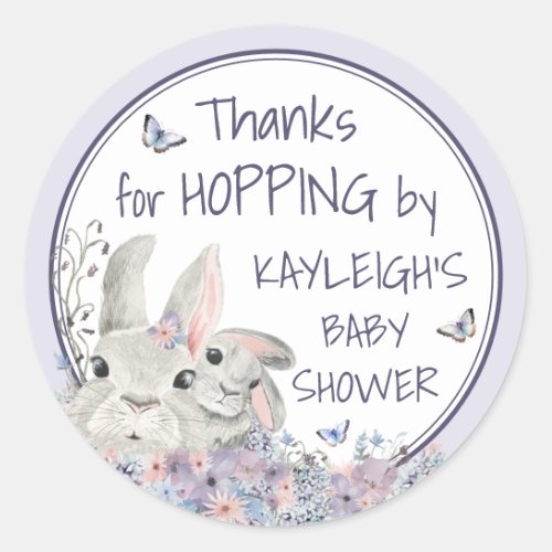 Cute Purple Woodland Bunnies Baby Shower Thank You Classic Round Sticker