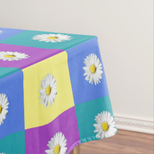 Cute Purple Yellow Blue Boho Daisy  Tablecloth