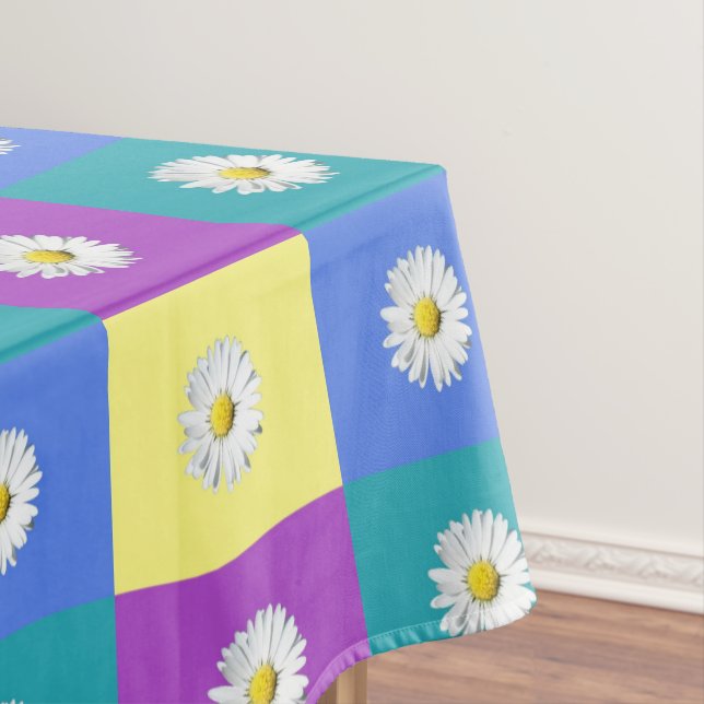 Cute Purple Yellow Blue Boho Daisy  Tablecloth (In Situ)