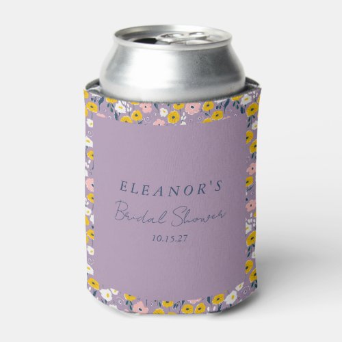 Cute Purple Yellow Floral Bridal Shower Custom Can Cooler