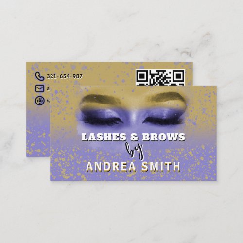 Cute Purple Yellow Gradient Lashes Brows QR Code  Business Card