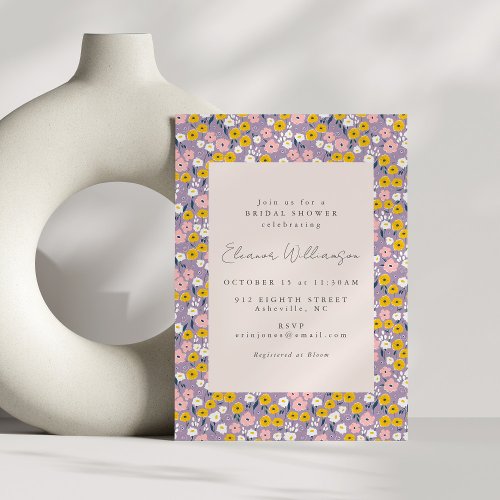 Cute Purple Yellow Pink Floral Bridal Shower Invitation