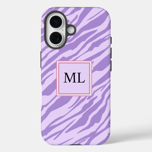 Cute Purple Zebra Pattern Personalized Initial Case-Mate iPhone Case (Back)