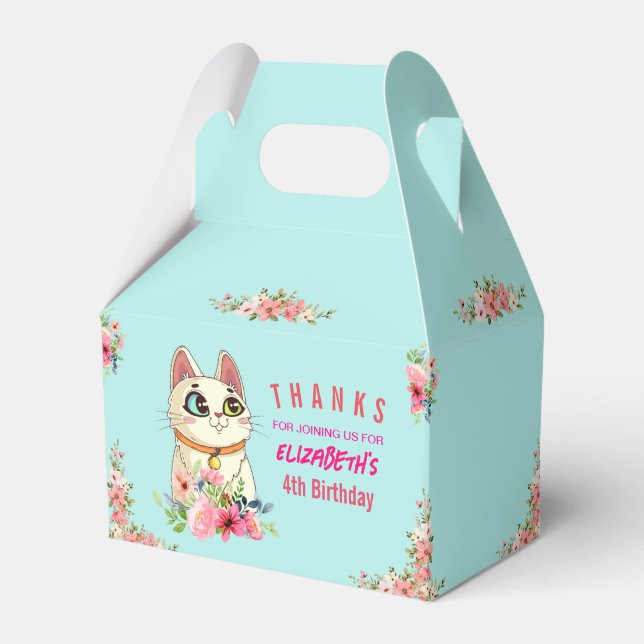 Cute Purrfect Cat Kitten Birthday Party Favor Boxes (Front Side)