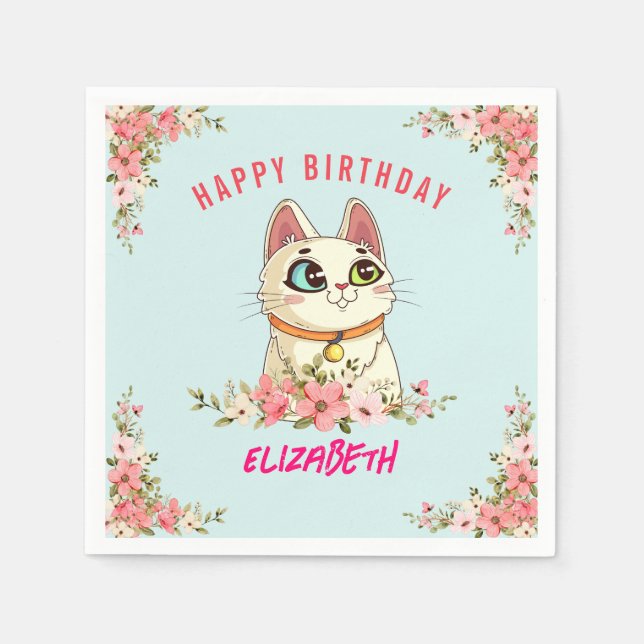 Cute Purrfect Cat Kitten Birthday Party Napkins (Front)