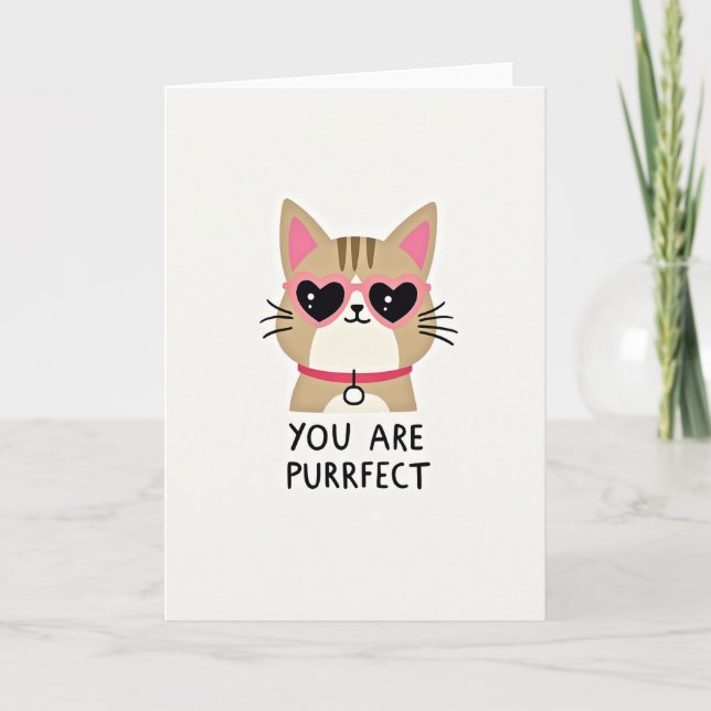 Cute Purrfect Cat Love Card (Front)
