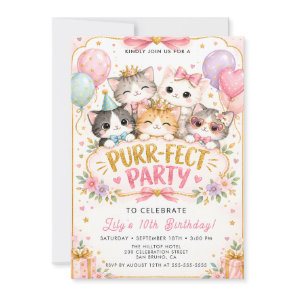 Cute Purrfect Party Kitty Invite for Girls & Teens