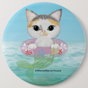 Cute Purrmaid with swimming ring Button