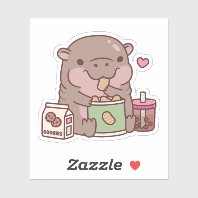 Cute Pygmy Hippo Loves To Snack Sticker (Sheet)