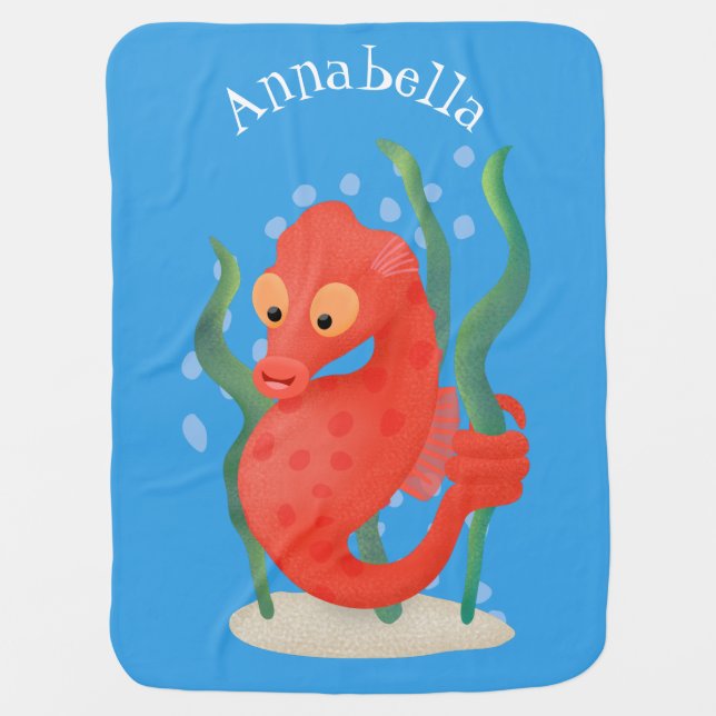 Cute pygmy seahorse cartoon baby blanket (Front)
