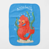 Pink Seahorse over Mermaid Scales | Cute Baby Burp Cloth | Zazzle