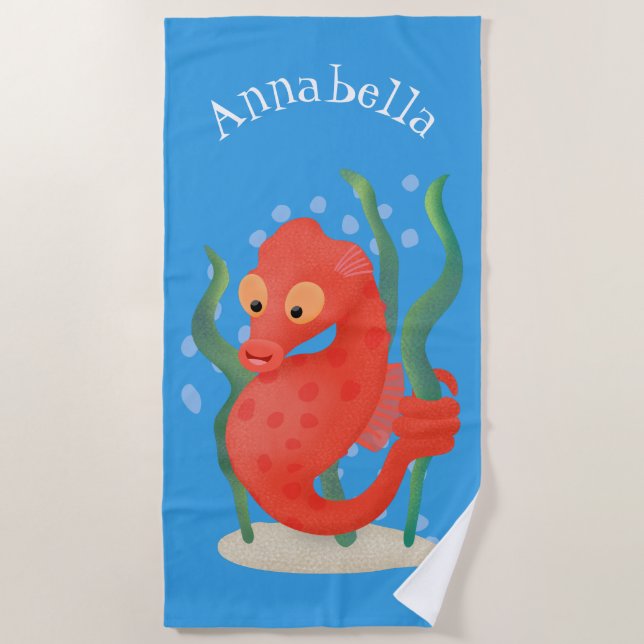 Cute pygmy seahorse cartoon beach towel (Front)