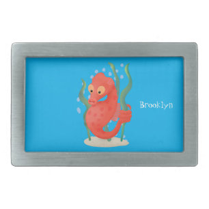 Cute pygmy seahorse cartoon belt buckle